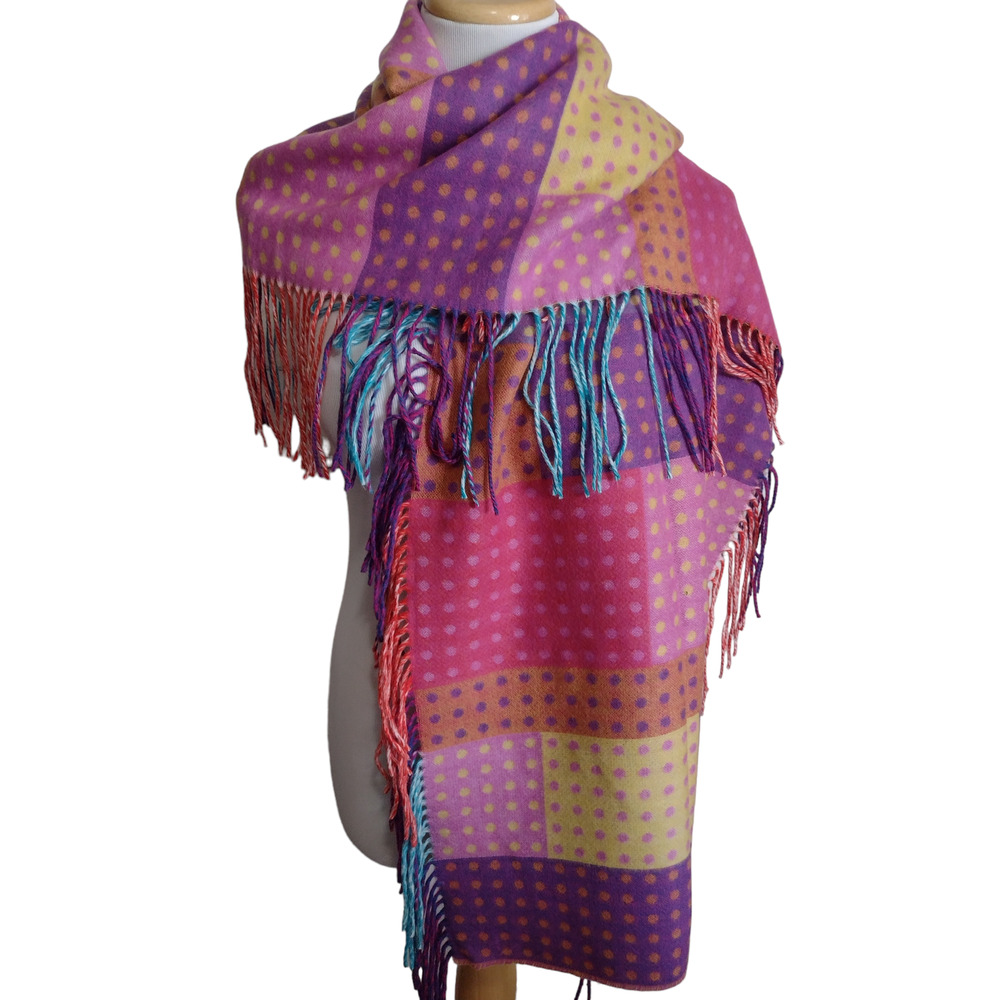 Fraas Cashmink Multicolor Polka Dot Fringe Scarf